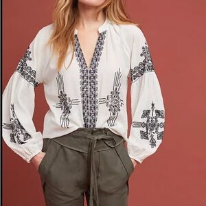 Anthropologie Maeve Anastasia Embroidered Blouse Boho Women's Sz S